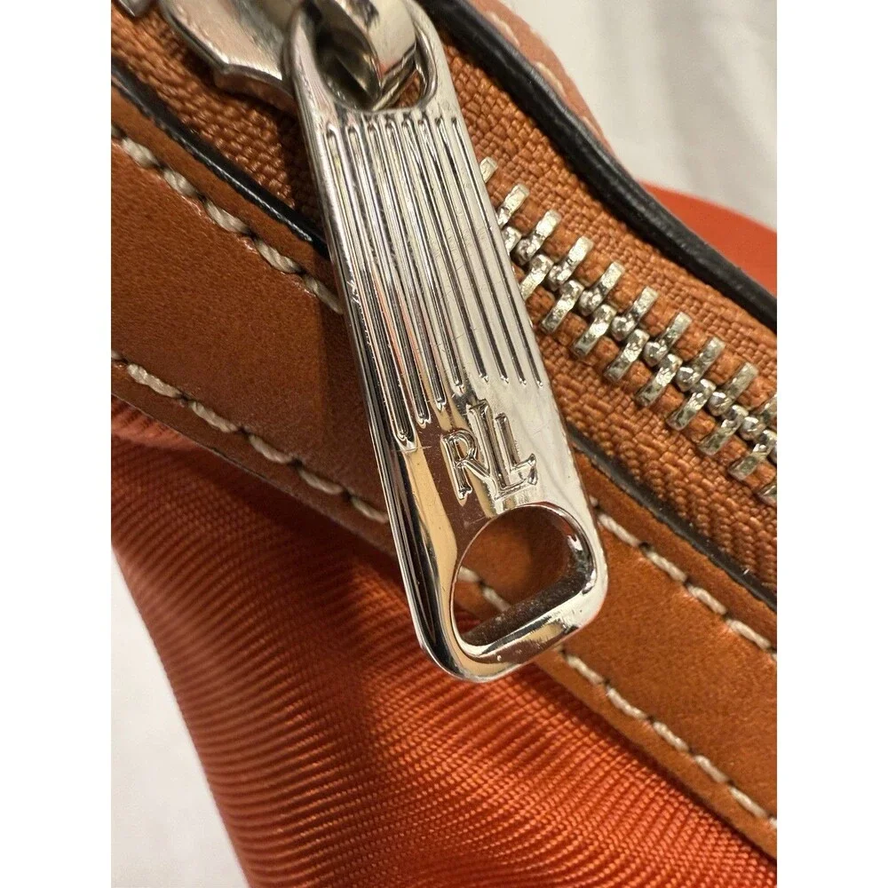 Ralph Lauren equestrian Burnt Orange Purse Hobo Leather Strap Silver Hardware